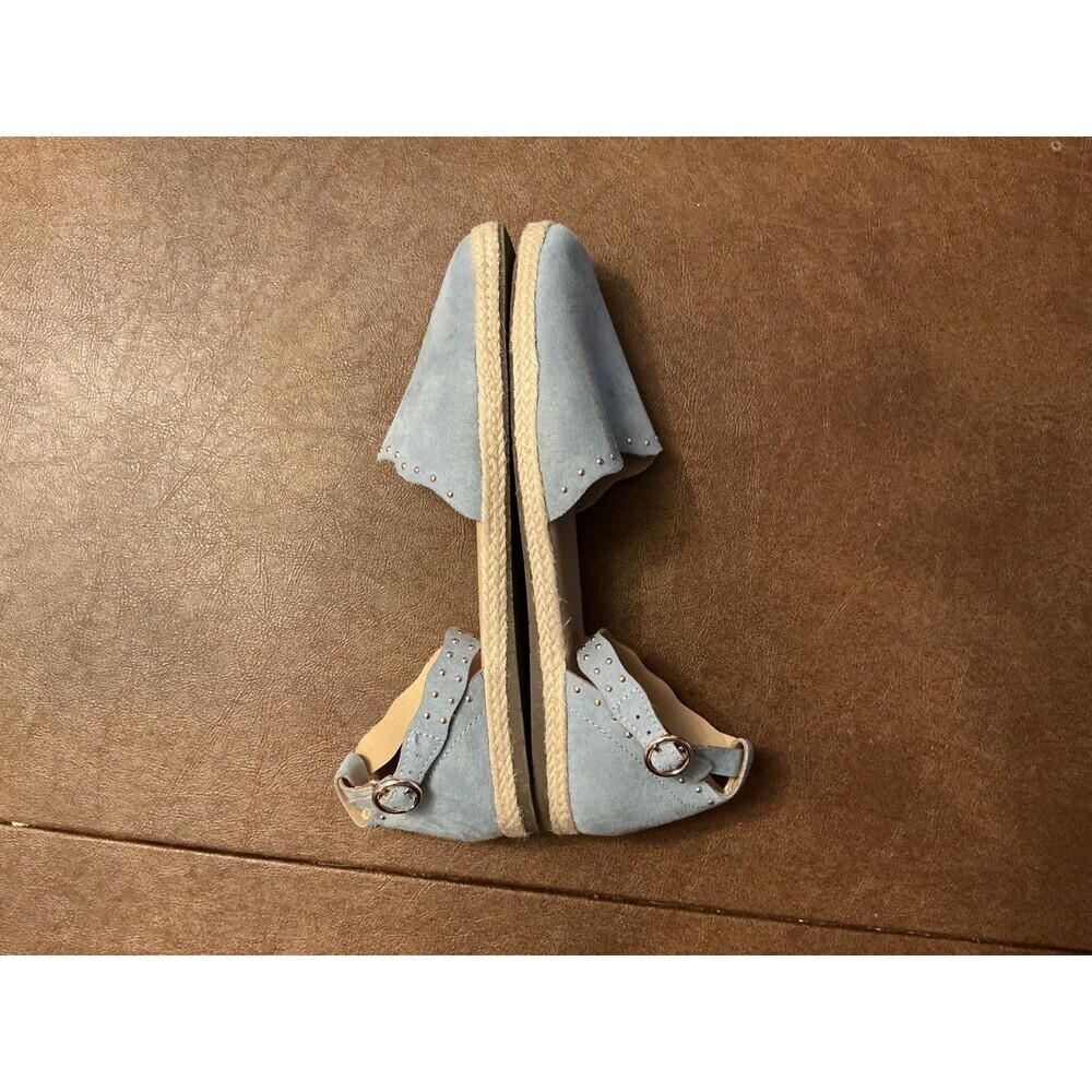Lauren Conrad Women’s Ankle Strap Flats Sky Blue Gold Stud decor shoes Sz 7 - Picture 8 of 12